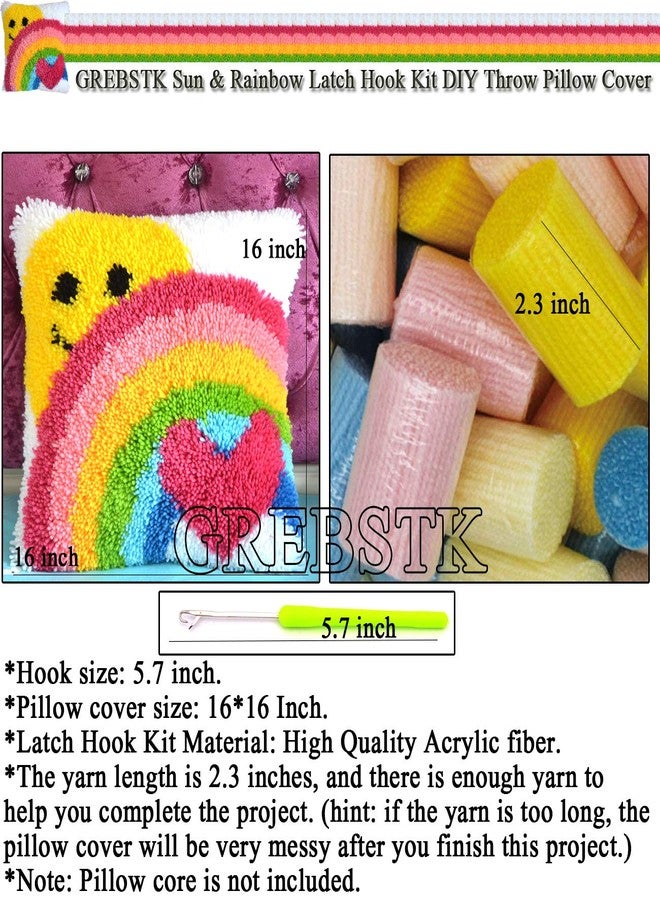 GREBSTK Latch Hook Kit DIY Throw Pillow Cover Sofa Cushion Cover Sun & Rainbow Pattern Paint Cross Stitch 16X16 inch - Image 2